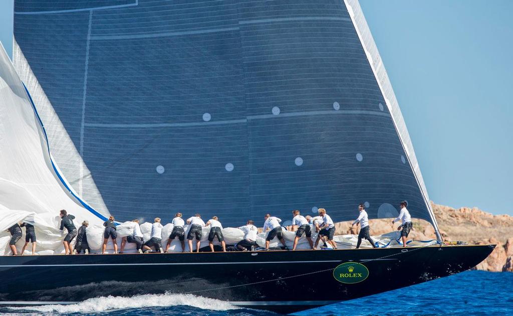 A full team of bowmen and second bowmen are needed to drop the spinnaker on a J-Class like LIONHEART. ©  Rolex / Carlo Borlenghi http://www.carloborlenghi.net